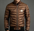 Men Winter Quilted Bomber Jacket Faux Leather Spliced Stand Collar Windproof Warm Coat Male Vintage Cowboy Badge Casual Outerwea