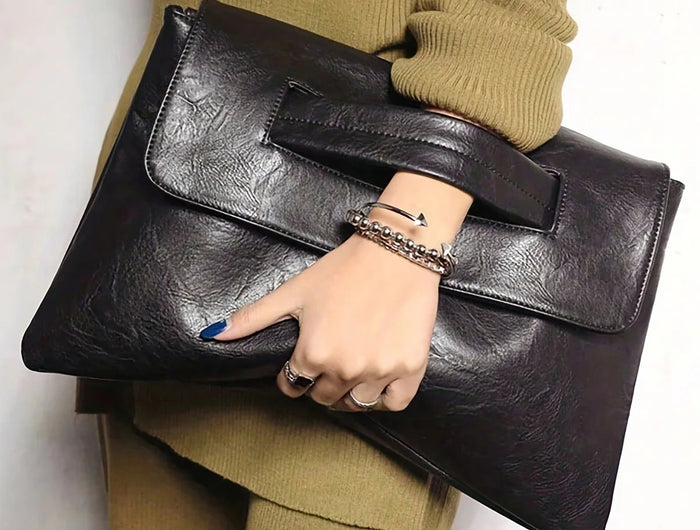 Fashion evening bag, elegant and exquisite, vintage PU leather clutch bag, large capacity wristlet handbag women's wallet envelo PlatiNum