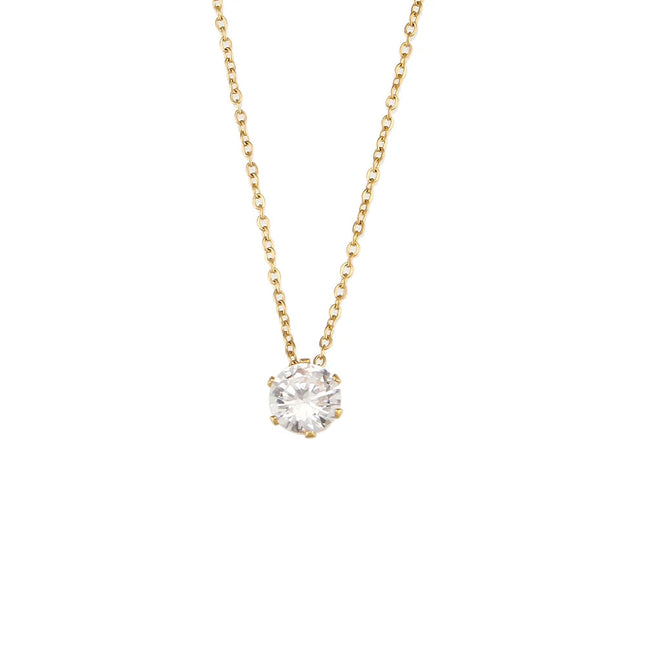 E.B.belle  Stainless Steel PVD Plated 3A Zircon Stone Crown Pendant Necklace Ladies Minimalist Weddng Party Crystal Necklace PlatiNum