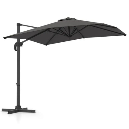 Ombrellone da Patio Quadrato a Sbalzo, 5 Angoli di Inclinazione e Rotazione a 360° °   Ombrellone da Esterno Girevole con Palo in Alluminio a 8 Stecche, Tetto Ventilato Antivento