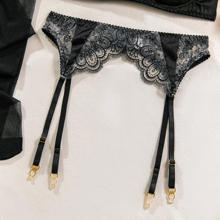 Sexy Wine Red Lace Trim Underwire Bra Lingerie Set Cut Out Garter Belt Matching Thong Intimate Sheer Nightwear Apparel Women