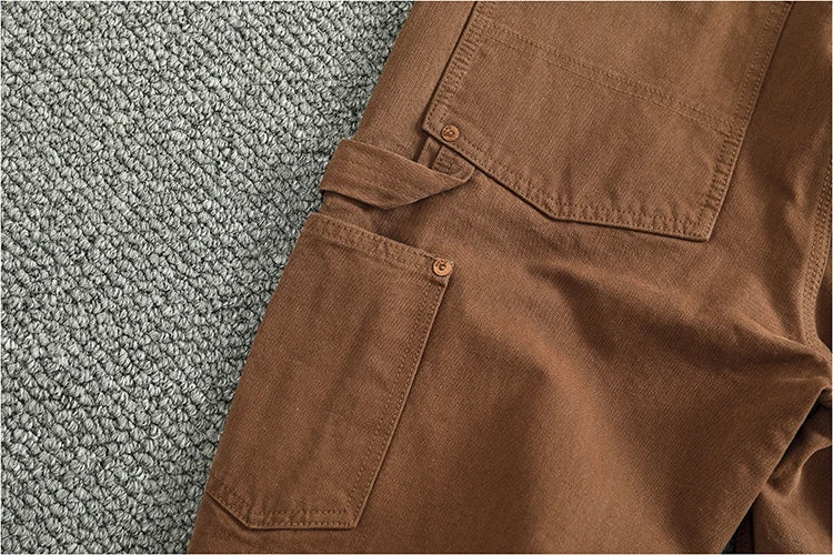 2025 Spring and Autumn New American Retro Heavyweight Patchwork Cargo Pants Men's Fashion Multi-pocket Casual Loose Trousers