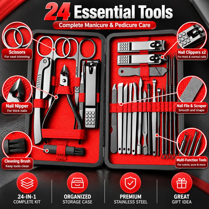 24pcs Professional Nail Clippers Kit - Razor-Sharp Blades for Precise Cutting, Durable And Long-Lasting Construction for Both Fingernail And Toenail Trimming Needs - Suitable for All Genders, Achieve Salon-Quality Nails At Ho