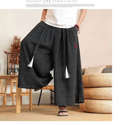 Pantaloni Kimono da Uomo Stile Giapponese Oversize Comodi Pantaloni da Bagno Uomo Samurai Giapponese Harajuku Casual Larghi Yukata Pantaloni a Gamba Larga