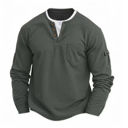 2025 T-shirt fake two-piece double-layer V-neck fashionable splicing plus size base shirt pocket men's long sleeved T PlatiNum