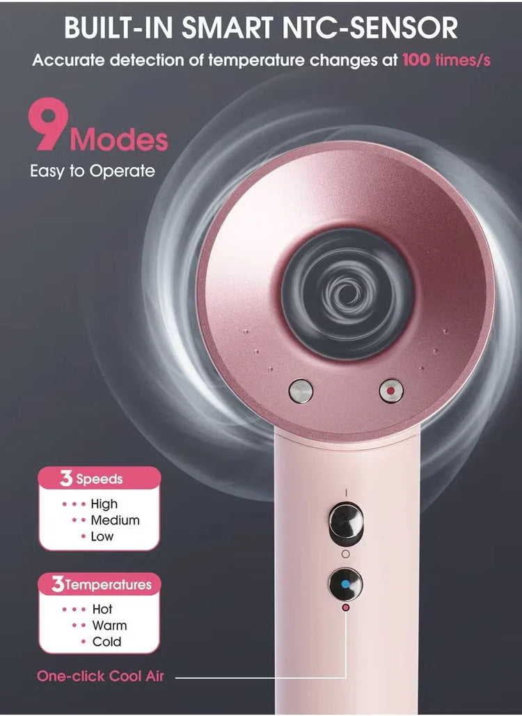 Advanced 5-in-1 Hair Dryer and Styler Set by Don Feliz with 1600W Power, Ionic Function, Real-time Temperature Control, Cool Shot, Magnetic Nozzles, Fast Drying, Anti-Tangle Design for Professional Styling at Home or Travel.