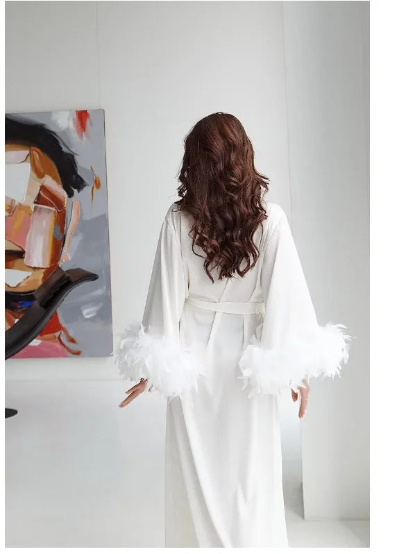 Abito lungo in seta Abito da boudoir bianco Abito da boudoir in seta Abito da sposa Kimono Abito da