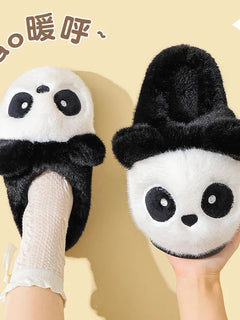 Children's Slippers Cute Panda Fluffy Fashion Winter Warm Cotton Slippers Parent Child Indoor Cartoon Plush Floor Home Slippers