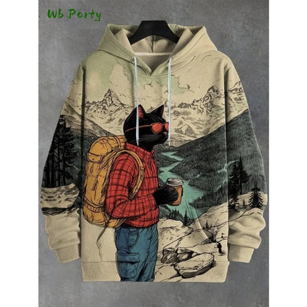 Cartoon Cat Dinosaur 3D Print Hoodies Men Women Fashion Oversized Vintage Hoodie Sweatshirt Coat Mens Clothing Unisex Sweatshirt