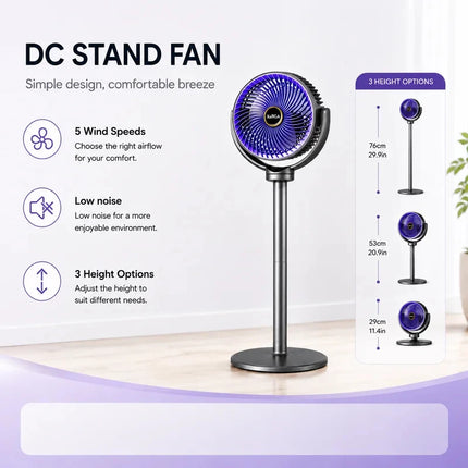 Ventilatore Turbo 3-in-1 per Circolazione d'Aria Domestica, Ventilatore da Terra e da Tavolo Retrattile con Telecomando, Ventilatore Portatile per Ufficio e Camera da Letto