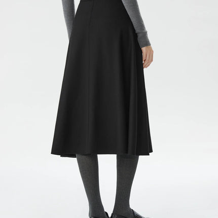 FSLE Office Lady Wool High Waisted A-line Skirt for Women Thickened Medium Length 2024 Winter New Women Casual Skirts 24FS14642 PlatiNum