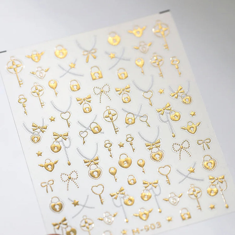 Gold Silver Metal Nail Stickers Dark Retro High-end Cross Nail Art Accessories Sticker Back Blue Nails 3D Decorations Decals DIY