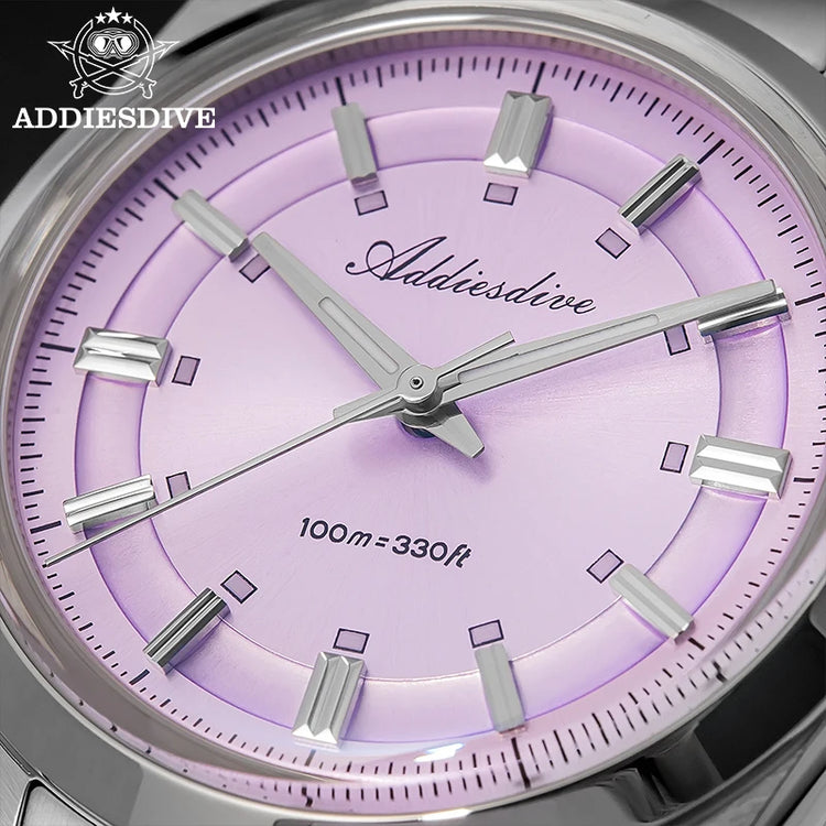 ADDIESDIVE New Men Watch Purple VH31 Quartz Wristwatch Diving 100m Waterproof BWG9 Luminous  316L Stainless Steel 36mm Watches
