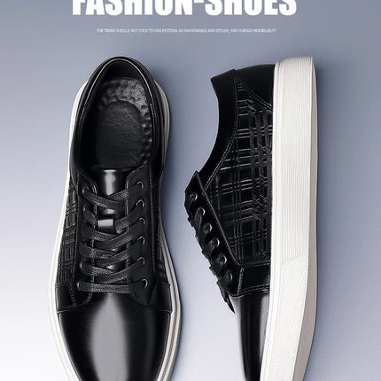 Daily Men's Luxury Brand Shoes Casual Blue Black Sneakers Shoes Man Lace-up Comfortable Leather Flat Shoes