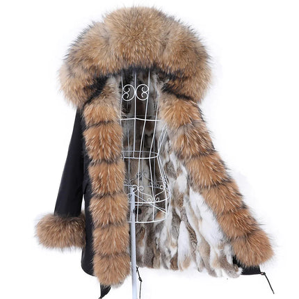Maomaokong Natural Fur Lining Real Fur Coat Winter Jacket Women Raccoon Fur Collar Warm Thick Parkas Female Clothing