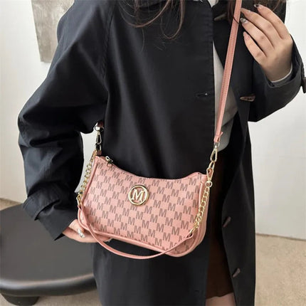 Vintage Style Handbag Crossbody Bag, Gold Letter 'M' Design Pu Leather Shoulder Messenger Bag, Synthetic Leather Tote Bag, Purse PlatiNum