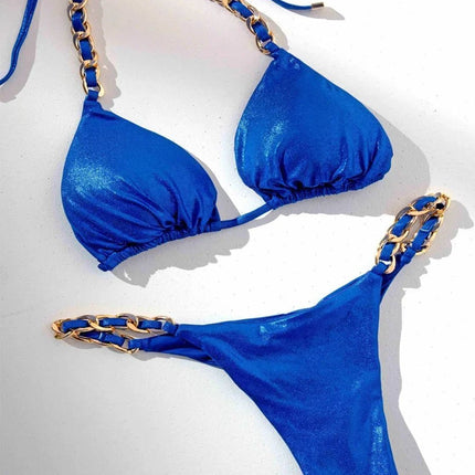 Bikini Brasiliano Due Pezzi con Catene Metalliche e Micro Perizoma, Costume da Bagno Donna platinumshop