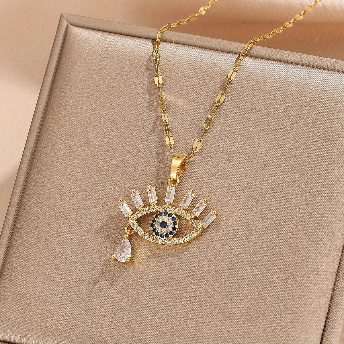 1 pezzo di collana cava con occhio del diavolo con zirconi colorati micro-intarsiati, gioielli eleganti e semplici, regalo per gli amici