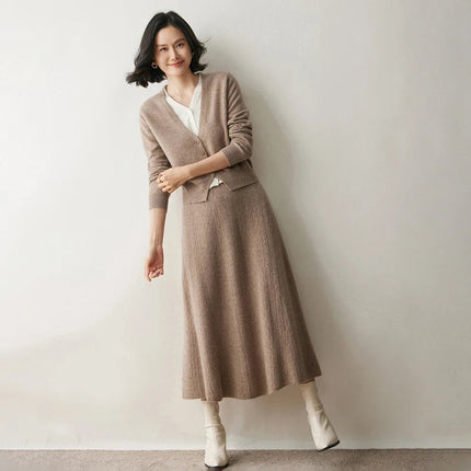Choice New 100% Cashmere Skirt Women Long Skirt Autumn Winter Office Lady Soft Cashmere A Line Skirt Simple Grace Cashmere Dress PlatiNum