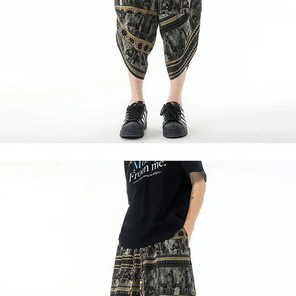 Pantaloncini estivi con stampa da spiaggia, pantaloni casual leggeri e traspiranti, pantaloni larghi alla moda da uomo, pantaloni comodi a lunghezza polpaccio per uomo