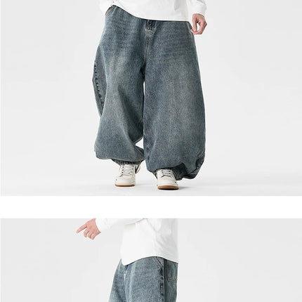 Pantaloni a gamba larga in denim Pantaloni casual alla moda da uomo Pantaloni larghi a lanterna Hip Hop Jeans streetwear Pantaloni elastici in vita maschile oversize