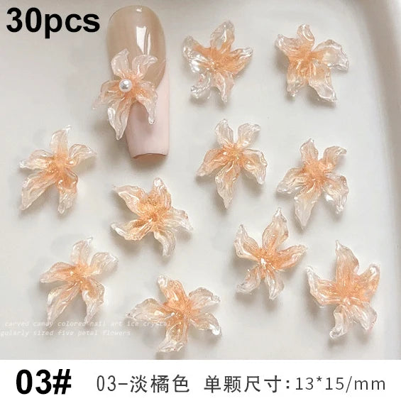 Delicate Dark Red Brown White Rose Flower Leaf Lily Tender Camellia Nail Charms Art Resin Decorations Manicure Tools Accessories