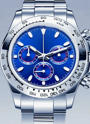 Orologi Meccanici Automatici di Lusso da Uomo 40mm, Cinturino in Acciaio Inossidabile Spazzolato, Elegante Quadrante Panda Nero Blu, Luminoso a Lunga Durata