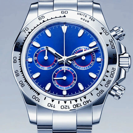 Orologi Meccanici Automatici di Lusso da Uomo 40mm, Cinturino in Acciaio Inossidabile Spazzolato, Elegante Quadrante Panda Nero Blu, Luminoso a Lunga Durata