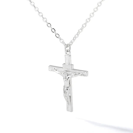 Christian Jesus Cross Necklace For Women Men Stainless Steel Chains Choker Religion Cross Pendants Jewelry Prayer Baptism Gifts PlatiNum