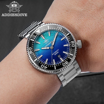 ADDIESDIVE 46mm Men Automatic Watch Sapphire Gradient Ice Hockey 1000m Dive Waterproof Mechanical Watch Ceramic Bezel Luminous