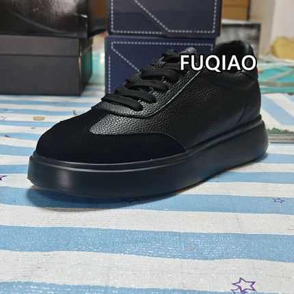 Men 7CM Invisible Height Increasing Sneakers Comfortable Breathable Leather Casual Elevator Shoes Lace Up Thick Sole Sport Shoes
