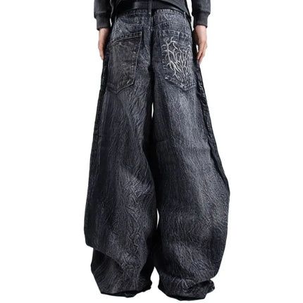 Y2K Retro Oversize Baggy Pantaloni lavabili unisex Phantom Jeans Uomo High Street Spider Toppa ricamata Hip Hop Streetwear Gotico