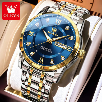 OLEVS 5513 Orologio da uomo Orologio luminoso impermeabile al quarzo originale di marca di moda per uomo Scatola per orologio con doppio calendario in acciaio inossidabile platinumshop