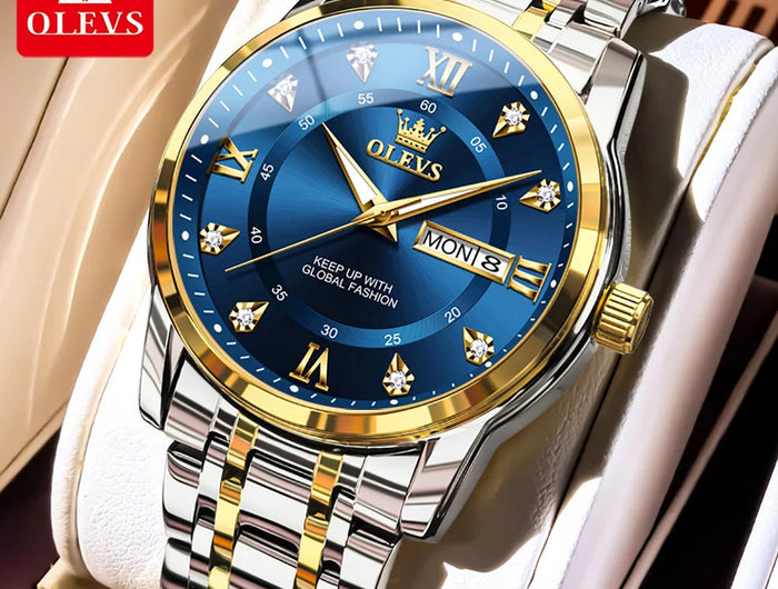 OLEVS 5513 Orologio da uomo Orologio luminoso impermeabile al quarzo originale di marca di moda per uomo Scatola per orologio con doppio calendario in acciaio inossidabile platinumshop