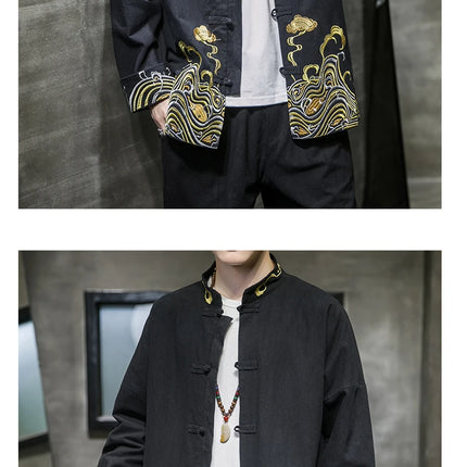 Camicie da uomo ricamate 2026 primavera stile cinese retrò colletto alla coreana giacca in cotone e lino cardigan da uomo Kungfu allentato casual Top