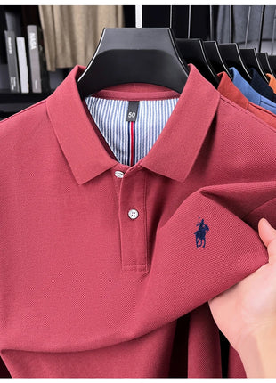Polo à manches longues de marque haut de gamme 100 % coton, nouveau t-shirt décontracté à revers pour homme d'affaires, confort de luxe avec broderie Paul poney