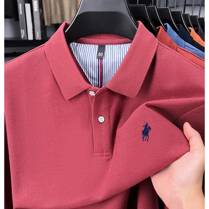 High-end branded long-sleeved polo shirt, 100% cotton, new business men's leisure lapel t-shirt, luxury comfort with Paul pony embroidery