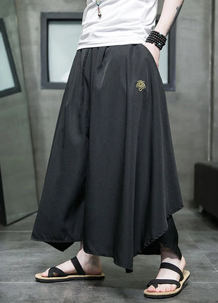 Nuovi pantaloni da uomo a gamba larga ricamati pantaloni Harajuku oversize larghi casual samurai pantaloni lanterna tradizionali retrò giapponesi da uomo