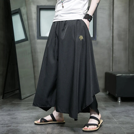 Nuovi pantaloni da uomo a gamba larga ricamati pantaloni Harajuku oversize larghi casual samurai pantaloni lanterna tradizionali retrò giapponesi da uomo