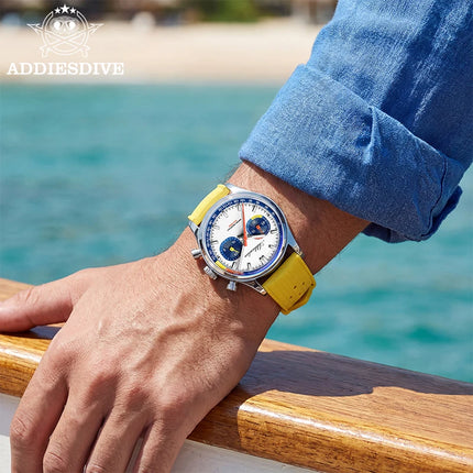 ADDIESDIVE 38mm New Men's Watch 0S21 Movement BGW9 Luminous 10Bar Water Resistant Fluorocarbon Rubber Chronograph Quartz Watch