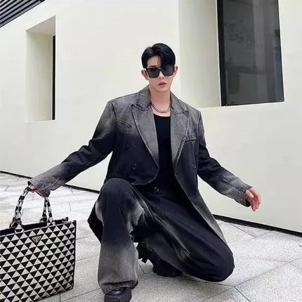 Mens Vintage Loose Fit Hip Hop Denim Jacket Straight Jeans Two Piece Set Spring Autumn Casual High Street Designer Mens Sets PlatiNum