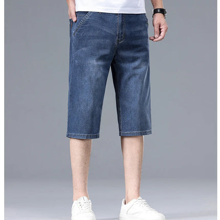 Nuovi Pantaloncini in Denim Sottili da Uomo Estate 2026, Morbidi e Confortevoli, Effetto Seta Ghiaccio, Vestibilità Ampia, Blu Chiaro e Blu Scuro, Taglie Grandi