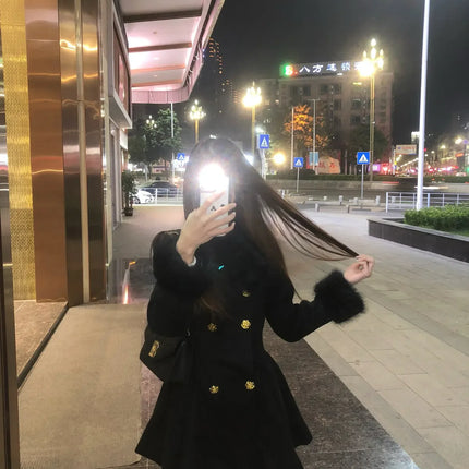New Elegant Small Fragrance Celebrity Loose Coat Moda Woolen Winter French Style Vintage Blends Slim Waist Mid-length Outwear