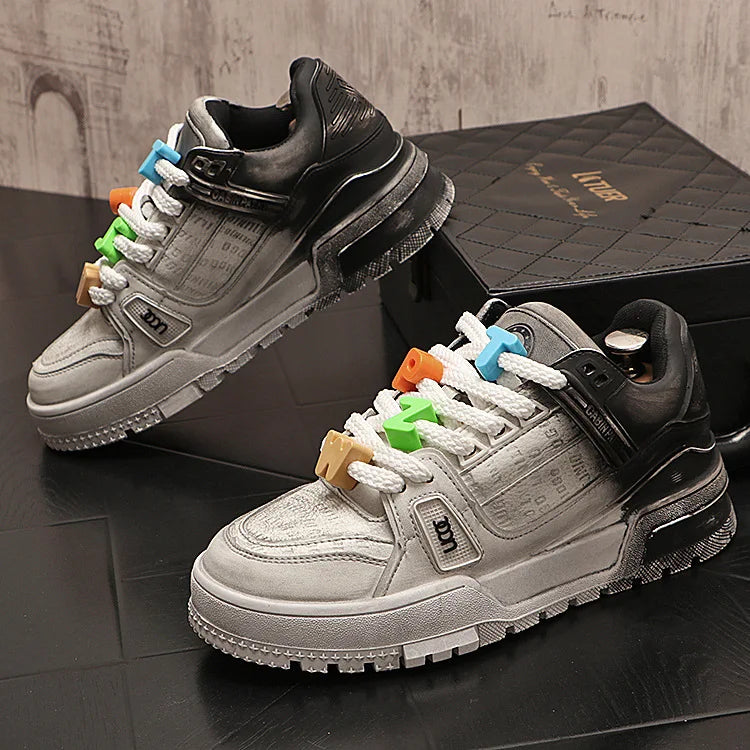 Sneakers Casual Mens Designer Bling Punk Board Shoes Fashion Split Leather Breathable Height Increased Flat Platform Sport Shoes