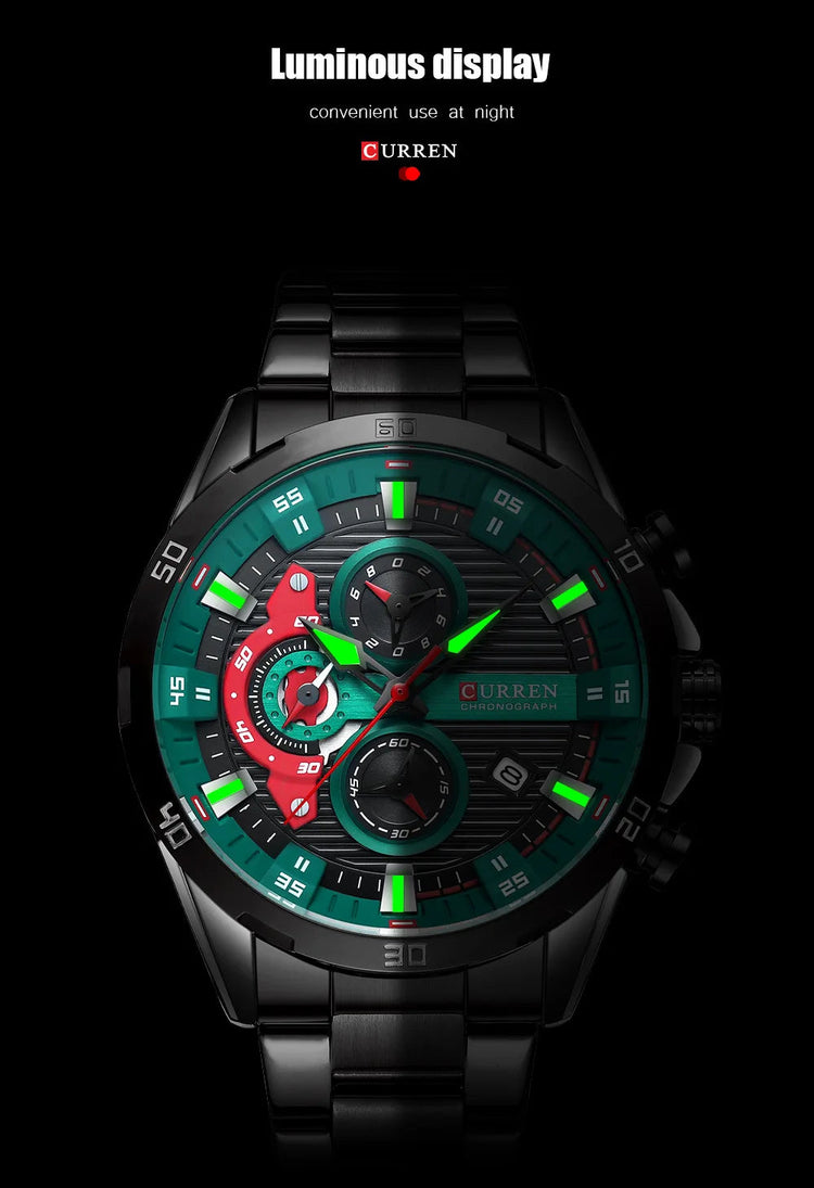 CURREN 8402 Orologio da uomo in acciaio inossidabile Moda creativa Quadrante luminoso con cronografo Orologio da uomo di lusso per il tempo libero reloj hombre platinumshop
