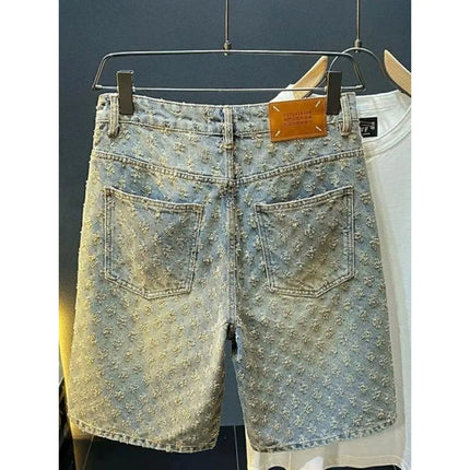 Shorts in denim da uomo estivi, casual, larghi, a vita media-alta, alla moda, vintage, al ginocchio