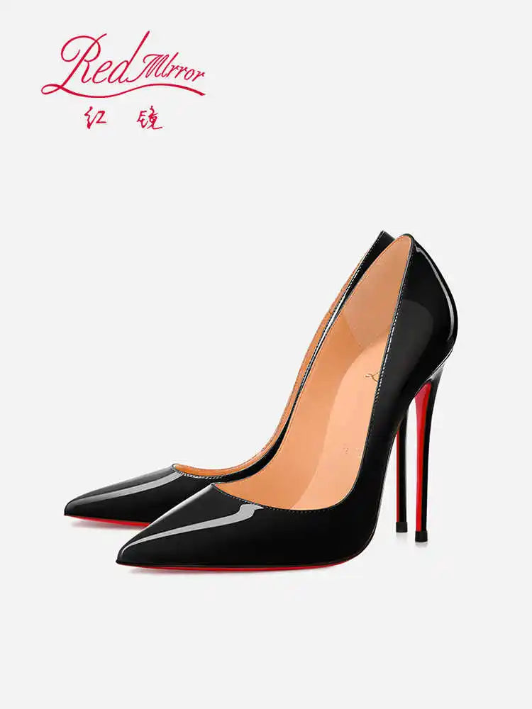 Tacchi alti eleganti da donna neri Fondo rosso lucido Tacchi da donna di marca di lusso 2025 tendenza Punta a punta Décolleté da festa sexy Scarpe da donna