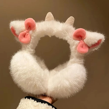 Soft Plush Ear Keep Warmer Winter Earmuffs for Women Cute Lamb Bowknot Fashion Outdoor Earflap Protection Ear-Muffs Ear Cover