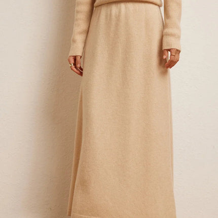 Korean Long Skirt Women's Wave Skirt 100% Cashmere Straight Skirt Knit Autumn Winter Skirt Warm Elegant Casual Knee Length Dress PlatiNum