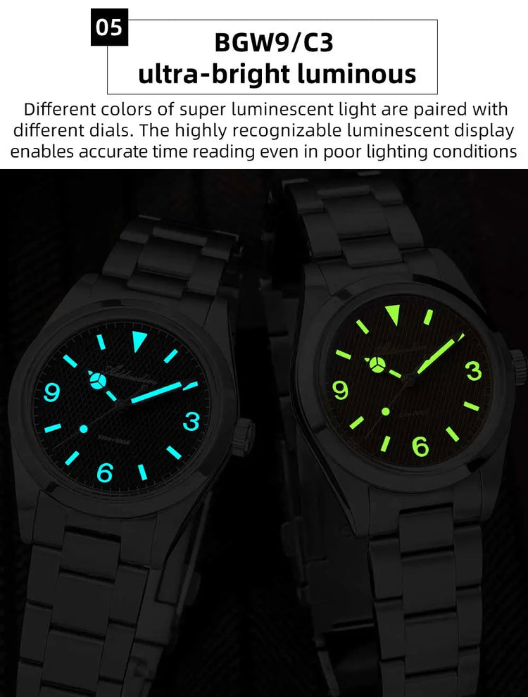 ADDIESDIVE Men's VH31 Quartz Watch Super Luminous 36mm Bubble Glass Wristwatch 100m Waterproof 316L Stainless Steel Watches Male